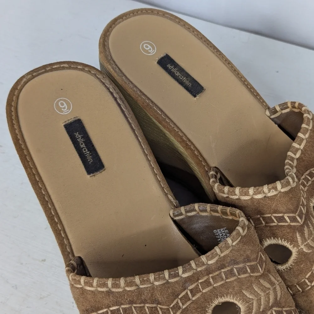 Vintage Xhilaration Y2K Chunky Leather Floral Faux Wood Slide Mules Sandals - 9 - Picture 7 of 9